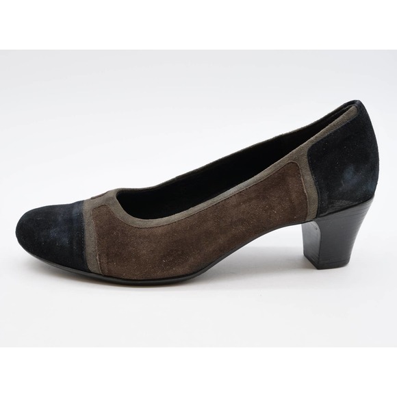Munro Pumps Womens 8.5 Brown Suede Black Cap Toe Slip On Comfort Career Heels - Picture 2 of 11